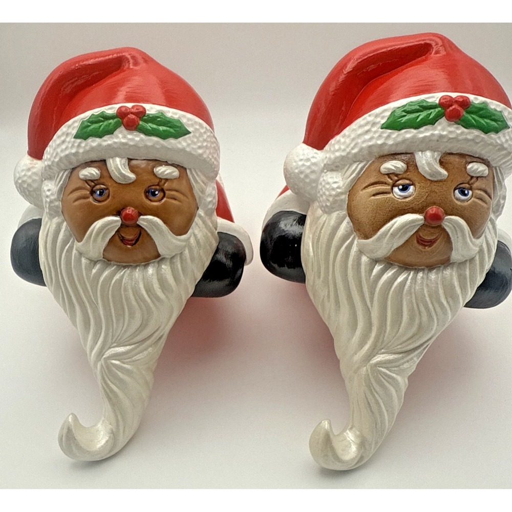VTG Ceramic Santa Claus‎ Shelf Sitter Stocking Hanger KITSCH Mid Century Xmas 2